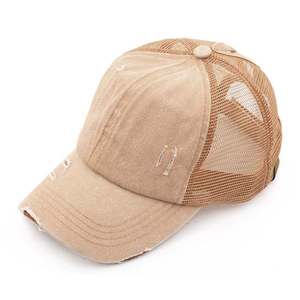 Women's Distressed Mesh Back Pony Cap (BT-13)