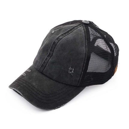 Women's Distressed Mesh Back Pony Cap (BT-13)