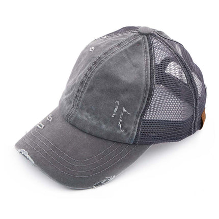 Women's Distressed Mesh Back Pony Cap (BT-13)