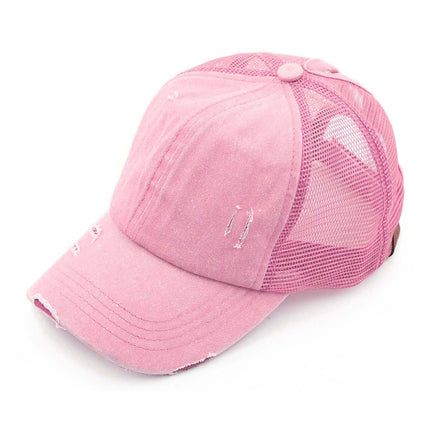 Women's Distressed Mesh Back Pony Cap (BT-13)