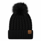 Lattice Cross Over Stitch Pattern Beanie With Same Color Pom (YJ-826)