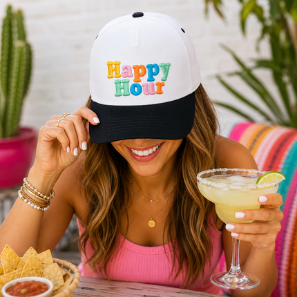 Happy Hour Embroidered Trucker Cap (TCM0033)