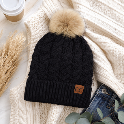 Ribbed Knit Beanie with Pom (YJ-2021)