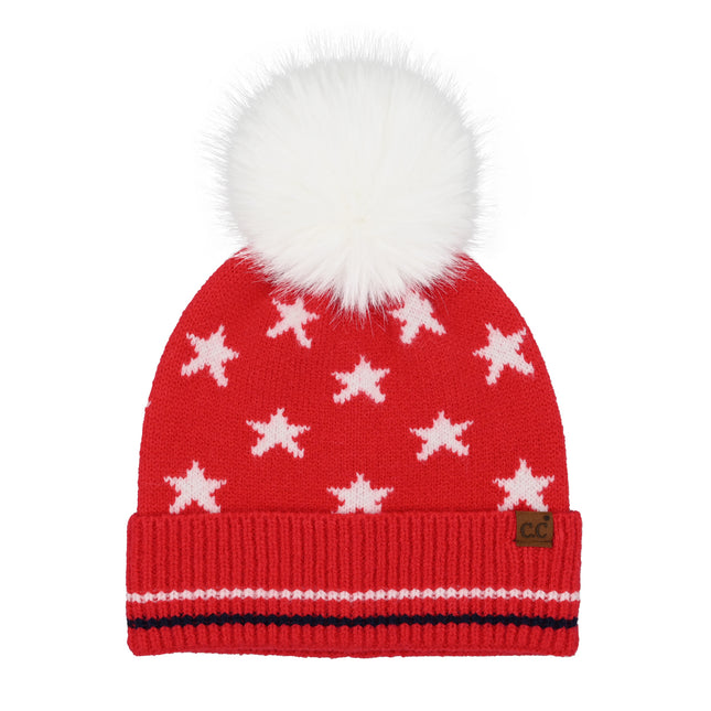 CC Beanie All Over Star and Stripe Cuff Pom Beanie - HTC0120 - By Contagious Wholesale