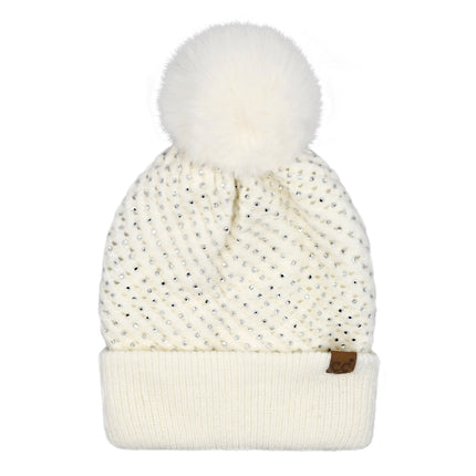 CC Beanie Allover Rhinestone Pom Hats - HTE0101 - By Contagious Wholesale