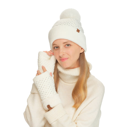 CC Beanie Allover Rhinestone Pom Hats - HTE0101 - By Contagious Wholesale
