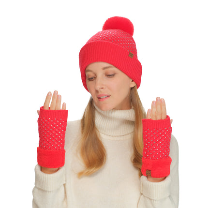 CC Beanie Allover Rhinestone Pom Hats - HTE0101 - By Contagious Wholesale