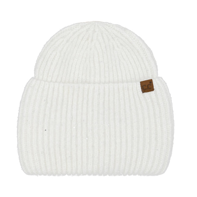 CC Beanie Wide Cuff Metallic Sequin Beanie - HTE0104 - By Contagious Wholesale