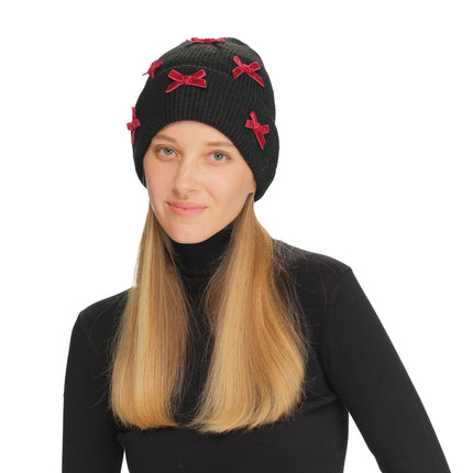 CC Beanie Mini Velvet Bow Cuff Beanie - HTE0147 - By Contagious Wholesale