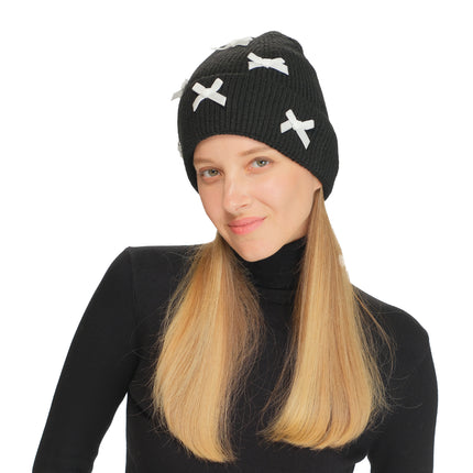 CC Beanie Mini Velvet Bow Cuff Beanie - HTE0147 - By Contagious Wholesale