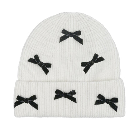 CC Beanie Mini Velvet Bow Cuff Beanie - HTE0147 - By Contagious Wholesale