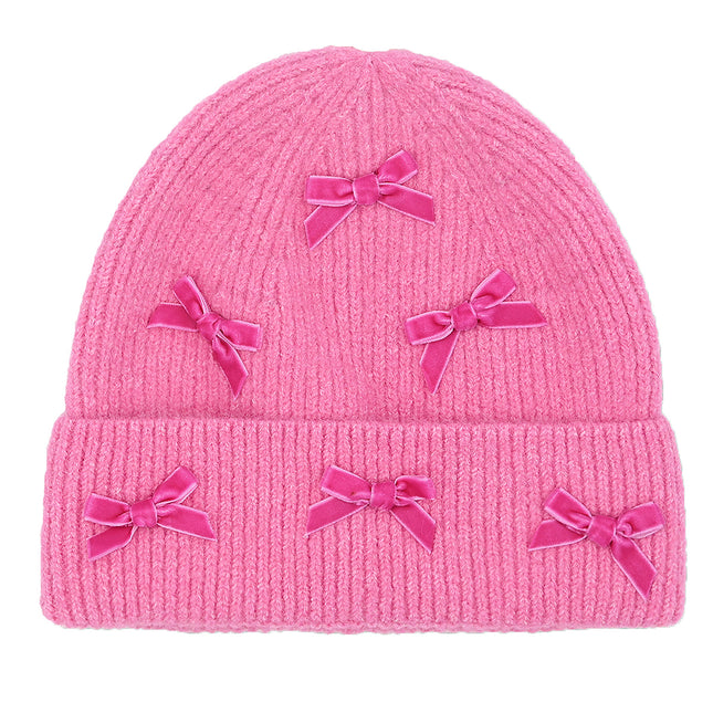 CC Beanie Mini Velvet Bow Cuff Beanie - HTE0147 - By Contagious Wholesale