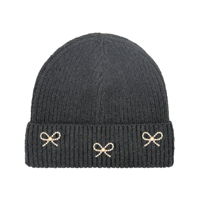 CC Beanie Pearl Bow Charm Cuff Beanie - HTE0148 - By Contagious Wholesale