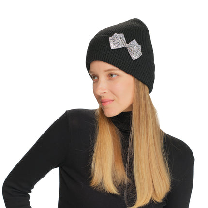 CC Beanie - Rhinestone Bow Cuff Beanie - HTE0151 - By Contagious Wholesale