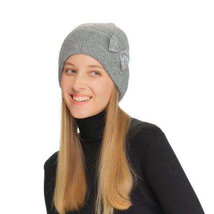 CC Beanie - Rhinestone Bow Cuff Beanie - HTE0151 - By Contagious Wholesale