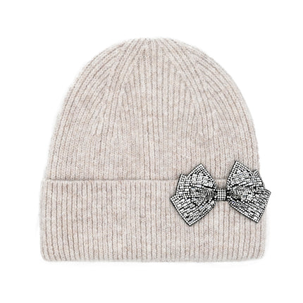 CC Beanie - Rhinestone Bow Cuff Beanie - HTE0151 - By Contagious Wholesale