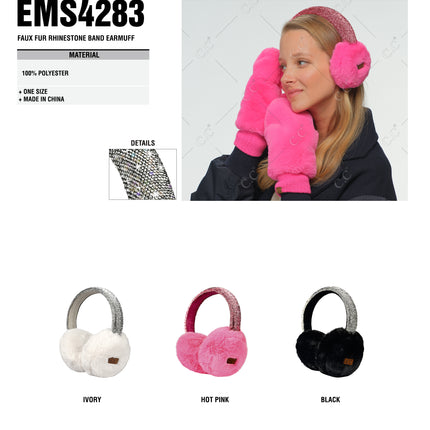 CC Brand Faux Fur Rhinestone Band Earmuff - EMS4283 - By Contagious Wholesale