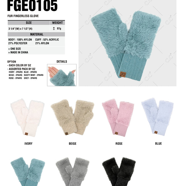 CC Plush Fingerless Glove - FGE0105 - By Contagious Wholesale