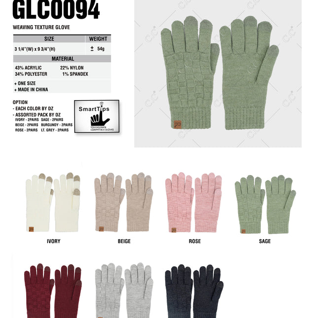 CC Brand Gloves Weaving Texture Glove - GLC0094 - By Contagious Wholesale