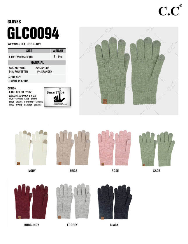 CC Brand Gloves Weaving Texture Glove - GLC0094 - By Contagious Wholesale