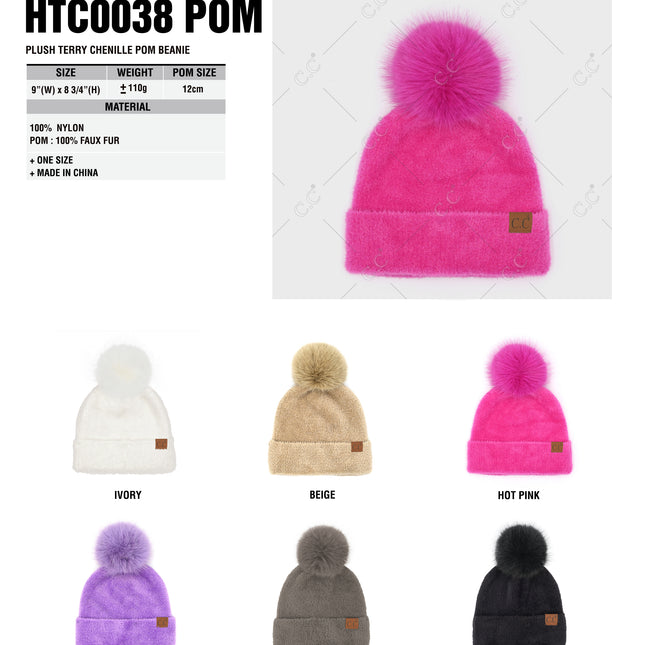 CC Beanie Plush Terry Chenille Pom Beanie - HTC0038-POM - By Contagious Wholesale