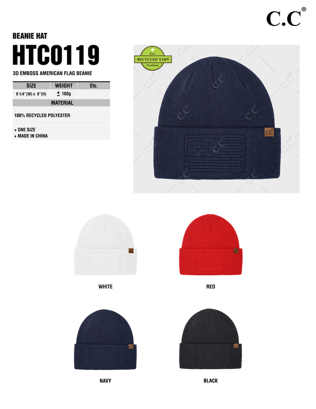 CC Beanie 3D Emboss American Flag Beanie - HTC0119