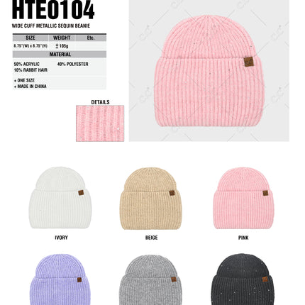 CC Beanie Wide Cuff Metallic Sequin Beanie - HTE0104 - By Contagious Wholesale