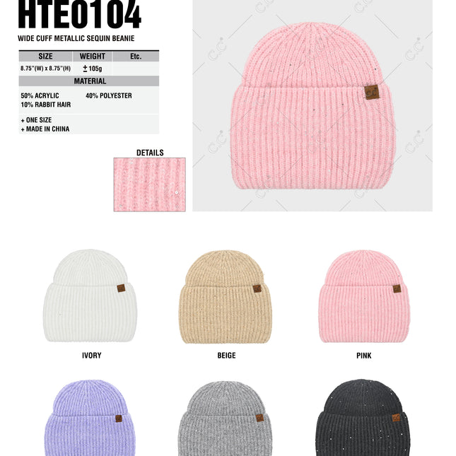 CC Beanie Wide Cuff Metallic Sequin Beanie - HTE0104 - By Contagious Wholesale