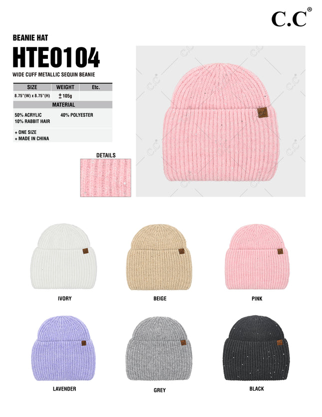 CC Beanie Wide Cuff Metallic Sequin Beanie - HTE0104 - By Contagious Wholesale