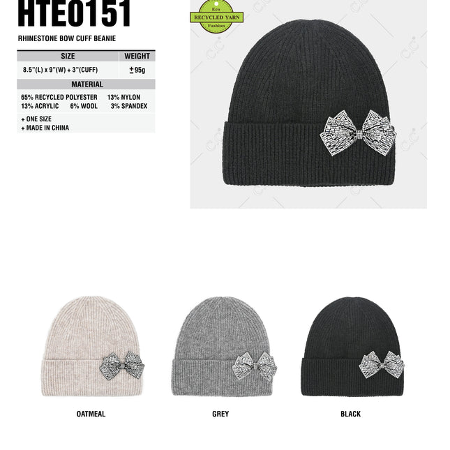 CC Beanie - Rhinestone Bow Cuff Beanie - HTE0151 - By Contagious Wholesale