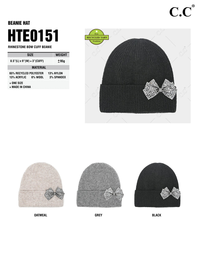 CC Beanie - Rhinestone Bow Cuff Beanie - HTE0151 - By Contagious Wholesale