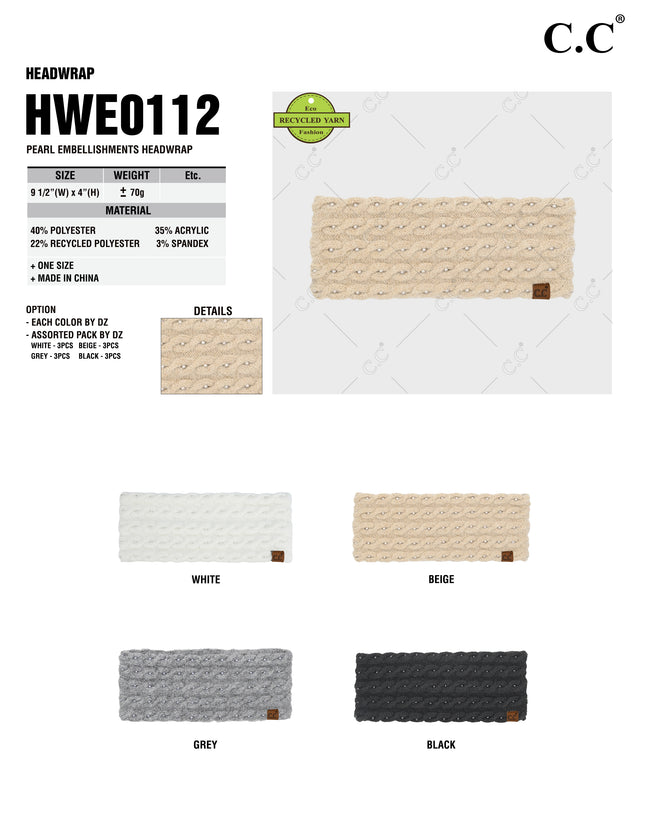 CC Brand Pearl Embellishments Headwrap - HWE0112 - By Contagious Wholesale
