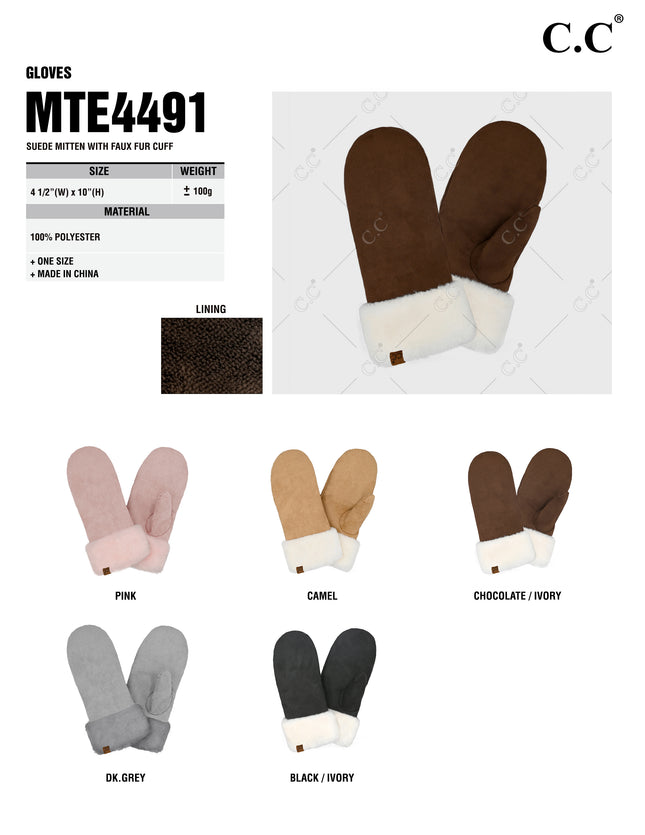 CC Suede Mitten with Faux Fur Cuff - MTE4491 - By Contagious Wholesale
