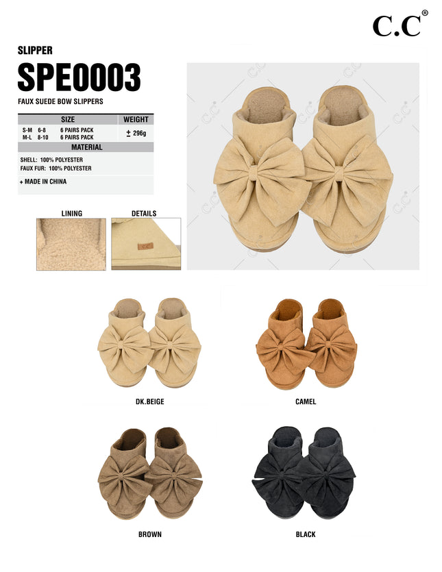 CC Slippers Faux Suede Bow - SPE0003 - By Contagious Wholesale