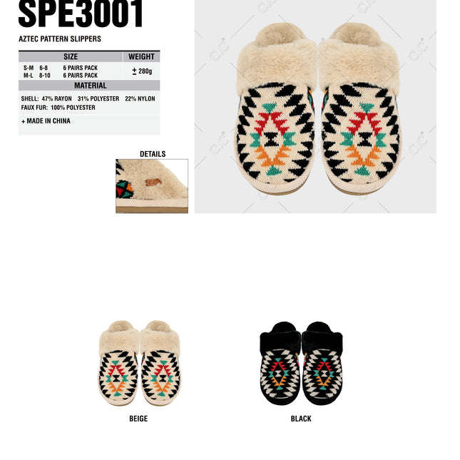 CC Slippers Aztec Pattern - SPE3001 - By Contagious Wholesale