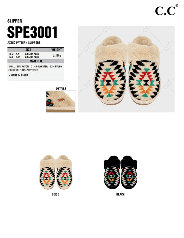CC Slippers Aztec Pattern - SPE3001 - By Contagious Wholesale