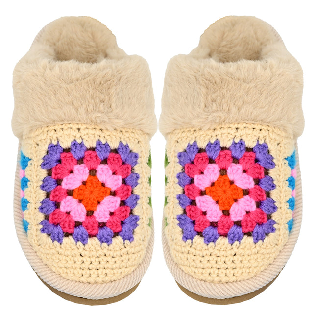 CC Slippers Multi Color Crochet Slippers with Faux Fur Cuff -SPE7393- By Contagious Wholesale