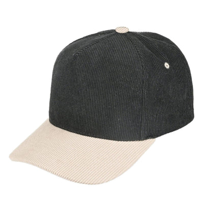 TCM0003 Cream/Black original product photo: broad front with short top dart, cream side eyelet, cream brim and cream button. 2000 x 2000.