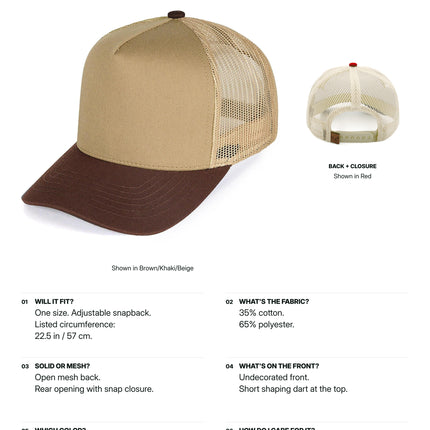 TCM0006 Contagious Wholesale product guide using original photographs: material, adjustable fit, back, plain front, color selection and care. 2000 x 3000.