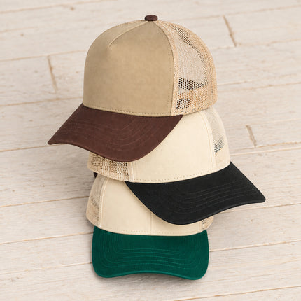 TCM0006 three-cap mesh trucker stack. 2000 x 3000.