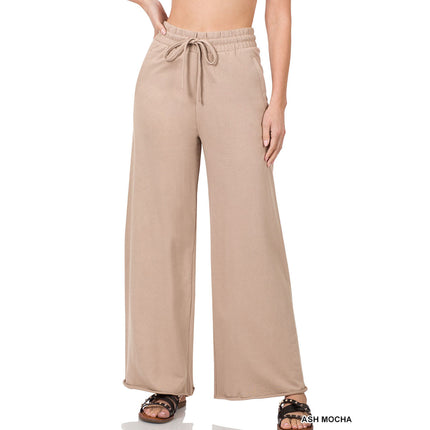 French Terry Drawstring Wide Leg Pants TP-39059 in Ash Mocha – wholesale
