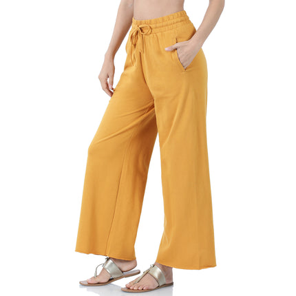 French Terry Drawstring Wide Leg Pants TP-39059 in Golden Mustard – wholesale