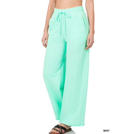 French Terry Drawstring Wide Leg Pants TP-39059 in Mint – wholesale