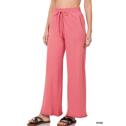 French Terry Drawstring Wide Leg Pants TP-39059 in Rose – wholesale