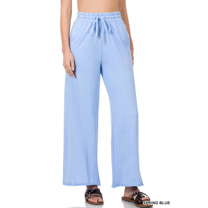 French Terry Drawstring Wide Leg Pants TP-39059 in Spring Blue – wholesale