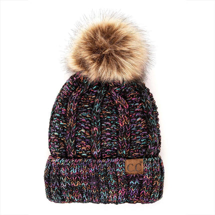 CC Multi Color Fur Pom Beanie ( YJ-820_# )