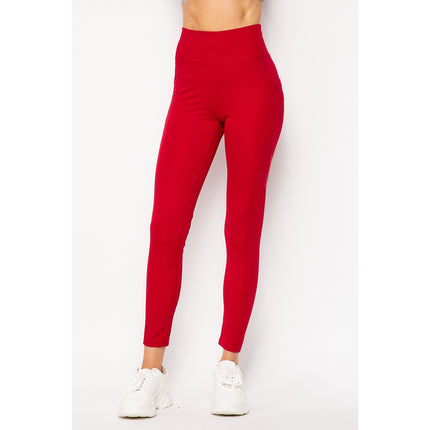 Tummy Control Leggings with Phone Pocket YOGA01 in Red – wholesale