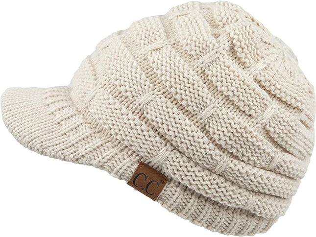 C.C Ribbed Knit Brimmed Beanie Hat (YJ-2023)