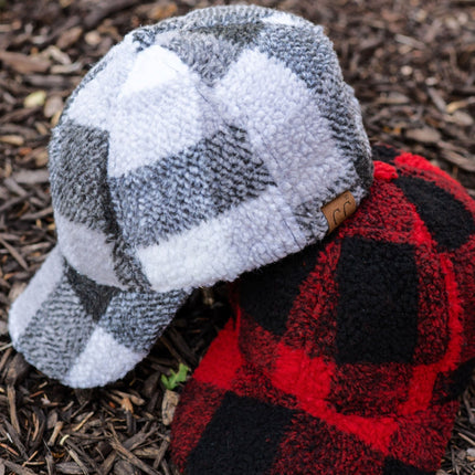 CC Buffalo Plaid - Checkered Pattern Sherpa Cap ( BA-4036 )