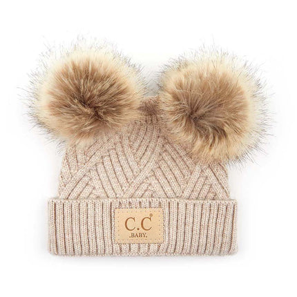 CC Baby Double Pom Criss-Cross Pattern Beanie ( BABY-2060-POMPOM )